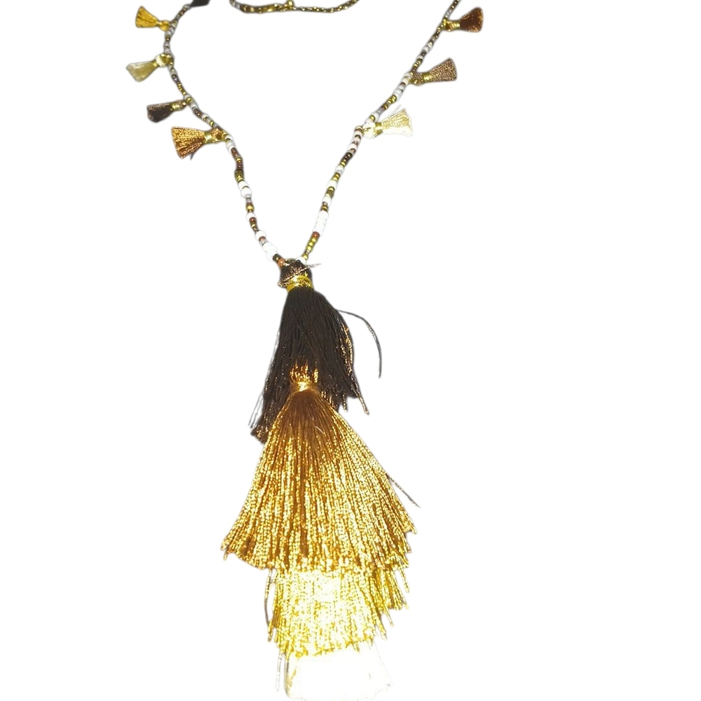 Elegant Tassel Necklace with Gold and Brown Accents